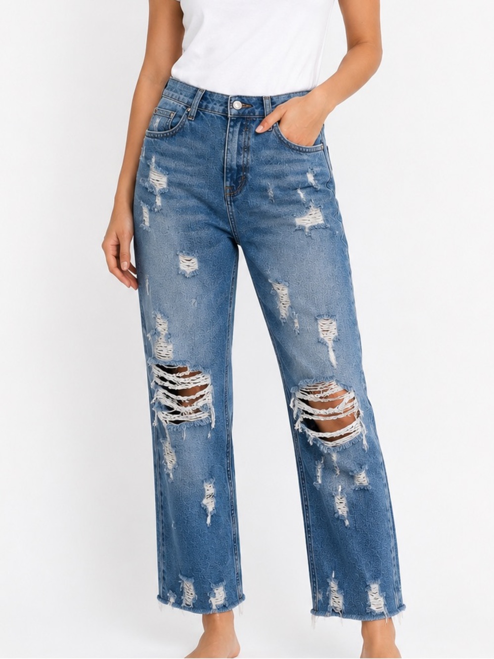 Zara Trafaluc Distressed Ripped Straight Leg Jeans | Size 6
